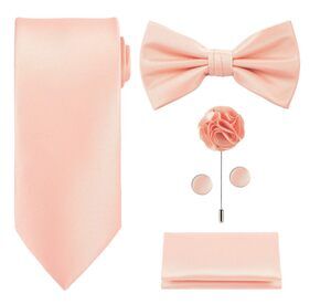 6086 TIE G 5pcs Tie Set in Gift Box : Solid Color Necktie Satin Bow Tie